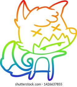rainbow gradient line drawing of a cartoon dead fox