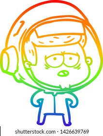 rainbow gradient line drawing of a cartoon tired astronaut