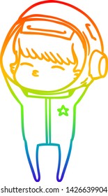 rainbow gradient line drawing of a cartoon curious astronaut