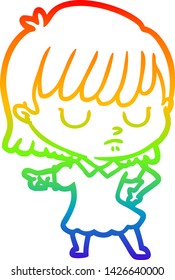 rainbow gradient line drawing of a cartoon woman