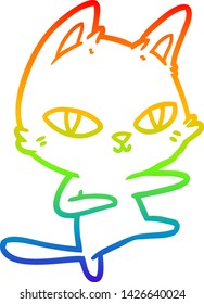 rainbow gradient line drawing of a cartoon cat dancing