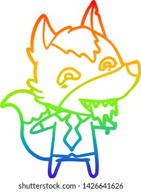 dibujo de una línea degradada de un lobo hambriento de caricatura con ropa de oficina