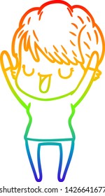 rainbow gradient line drawing of a cartoon woman talking