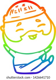 rainbow gradient line drawing of a cartoon happy bearded man