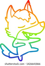 rainbow gradient line drawing of a cartoon wolf laughing