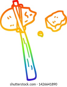 rainbow gradient line drawing of a cartoon primitive tool