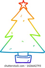 rainbow gradient line drawing of a cartoon christmas tree