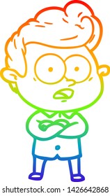 rainbow gradient line drawing of a cartoon staring man