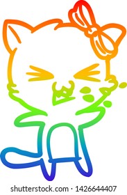 rainbow gradient line drawing of a cartoon cat