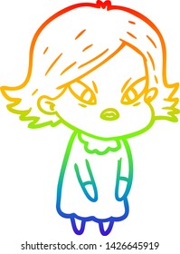 rainbow gradient line drawing of a cartoon stressed woman