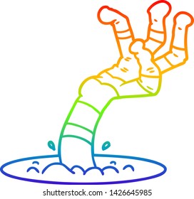 rainbow gradient line drawing of a cartoon spooky monster hand