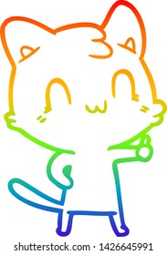 rainbow gradient line drawing of a cartoon happy cat