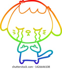 rainbow gradient line drawing of a cartoon crying dog