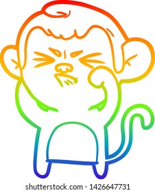 rainbow gradient line drawing of a cartoon angry monkey