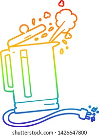 rainbow gradient line drawing of a cartoon electric kettle boiling