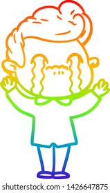 rainbow gradient line drawing of a cartoon man crying