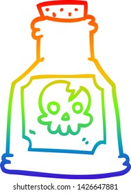 rainbow gradient line drawing of a cartoon poison in a bottle