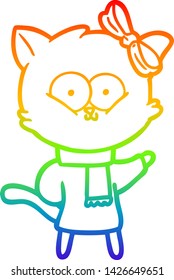 dibujo de una línea de gradiente de arco iris de un gato de dibujos animados
