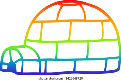 rainbow gradient line drawing of a cartoon igloo