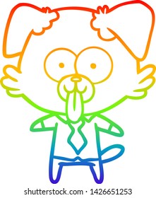 rainbow gradient line drawing of a cartoon dog with tongue sticking out