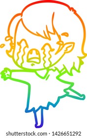 dibujo de la línea de gradiente del arco iris de una chica vampiro que llora una caricatura