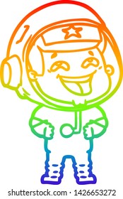 rainbow gradient line drawing of a cartoon laughing astronaut