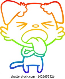 rainbow gradient line drawing of a cartoon disgusted dog