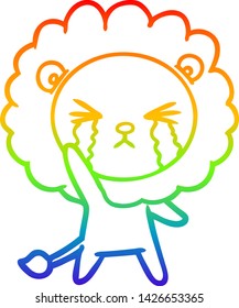 dibujo de una línea de gradiente de arco iris de un león llorando una caricatura