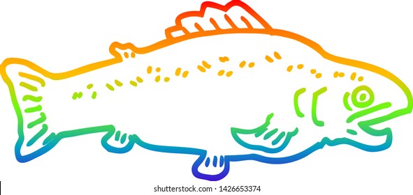 dibujo de una línea de gradiente arco iris de un pez grande de dibujos animados