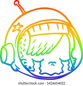 rainbow gradient line drawing of a cartoon astronaut face crying
