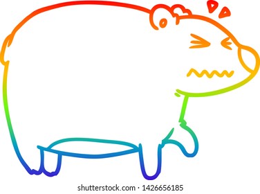 rainbow gradient line drawing of a cartoon bear with a sore head