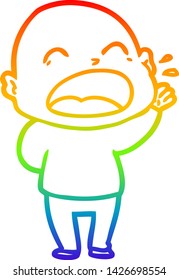 rainbow gradient line drawing of a cartoon shouting bald man