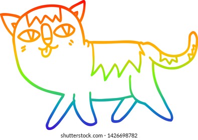 rainbow gradient line drawing of a cartoon funny cat