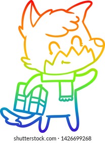 rainbow gradient line drawing of a cartoon friendly christmas fox