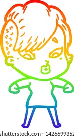 rainbow gradient line drawing of a cartoon surprised girl