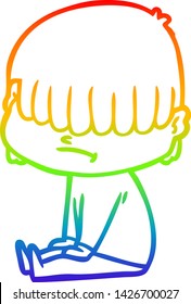 dibujo de una línea de gradiente de arco iris de un niño de dibujos animados con el pelo desordenado