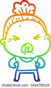 Regenbogen-Farbverlauf-Zeichnung einer Cartoon wütende alte Frau