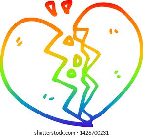 rainbow gradient line drawing of a cartoon broken heart