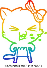 dibujo de una línea de gradiente de arco iris de un gato de dibujos animados