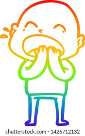 dibujo de una línea de gradiente de arco iris de un hombre calvo gritando caricatura