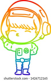 rainbow gradient line drawing of a cartoon curious astronaut