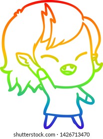 Regenbogen-Farbverlauf-Zeichnung eines Cartoons lachend Vampirmädchen schweben