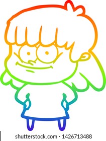 rainbow gradient line drawing of a cartoon smiling woman