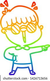 rainbow gradient line drawing of a cartoon boy wearing spectacles