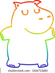 rainbow gradient line drawing of a cartoon hippo