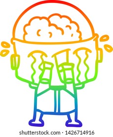 dibujo de una línea de gradiente de arco iris de un robot llorando una caricatura
