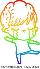 rainbow gradient line drawing of a cartoon woman crying