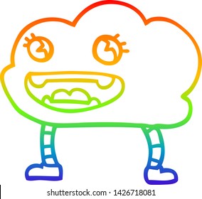 dibujo de línea de gradiente de arco iris de una nube meteorológica de dibujos animados