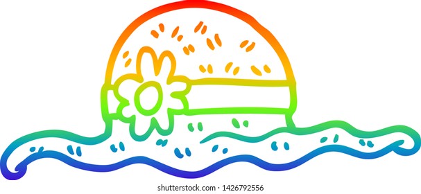 dibujo de una línea de gradiente de arco iris de un sombrero de paja de dibujos animados