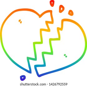 rainbow gradient line drawing of a cartoon broken heart
